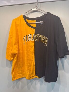 WOMENS 2XL color block majestic mlb pittsburgh pirates cropped short sleeve tee